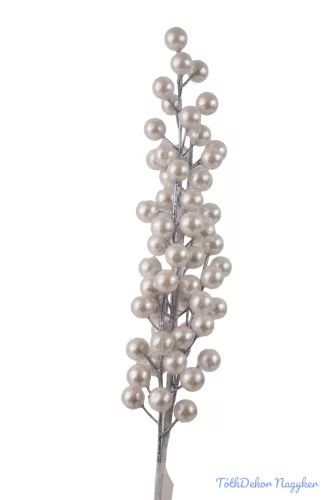 Gyöngyházas bogyós ág 54cm - Fehér