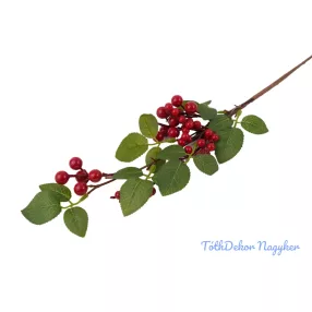 Piros bogyós leveles ág 52 cm