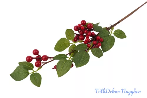 Piros bogyós leveles ág 52 cm