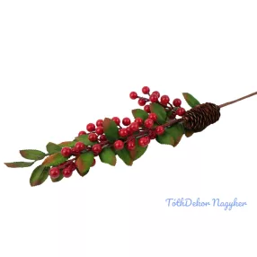 Piros bogyós leveles ág tobozzal 62 cm