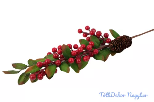 Piros bogyós leveles ág tobozzal 62 cm