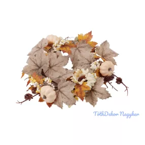 Tökös fehér bogyós koszorú bársony virággal 32cm