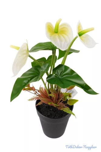 Cserepes gumi flamingó 30cm - Fehér-Zöldes