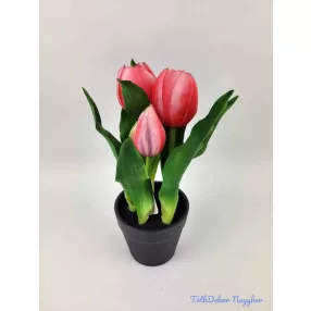 Cserepes gumi tulipán 2+3 fejes 23 cm - Sötét Rózsaszín