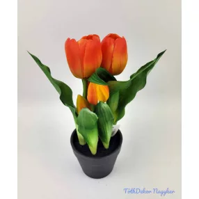 Cserepes gumi tulipán 2+3 fejes 23 cm - Narancs