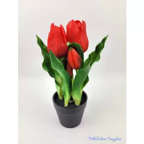 Cserepes gumi tulipán 2+3 fejes 24 cm - Piros