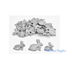   Nyuszi virágmintás szürke fa dekor 3 méretben 30 db / csomag