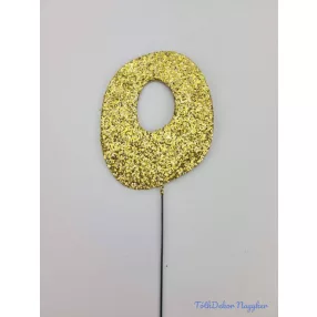Arany csillámos szám drót pálcán - 0