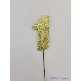 Arany csillámos szám drót pálcán - 1