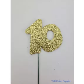 Arany csillámos szám drót pálcán - 10