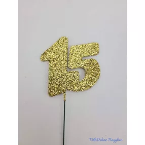 Arany csillámos szám drót pálcán - 15
