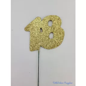 Arany csillámos szám drót pálcán - 18