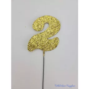 Arany csillámos szám drót pálcán - 2
