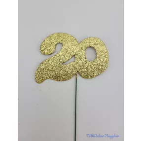 Arany csillámos szám drót pálcán - 20