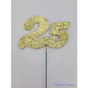 Arany csillámos szám drót pálcán - 25