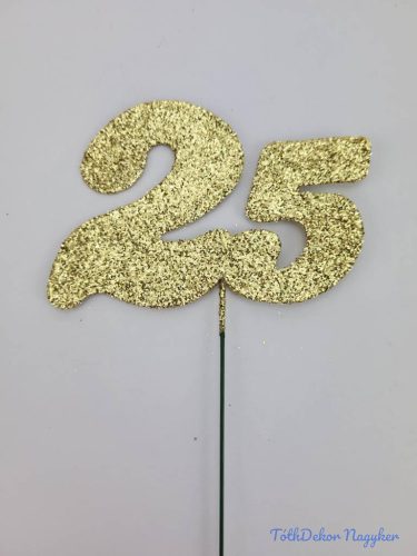 Arany csillámos szám drót pálcán - 25