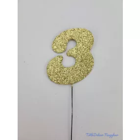 Arany csillámos szám drót pálcán - 3