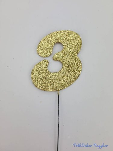 Arany csillámos szám drót pálcán - 3