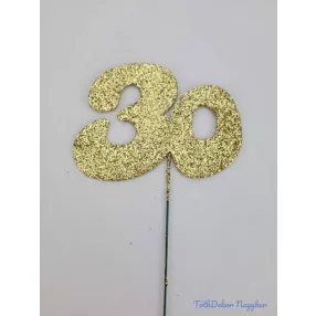 Arany csillámos szám drót pálcán - 30