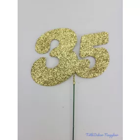 Arany csillámos szám drót pálcán - 35
