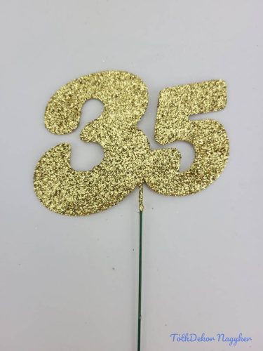 Arany csillámos szám drót pálcán - 35