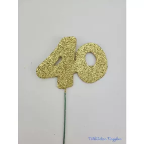 Arany csillámos szám drót pálcán - 40