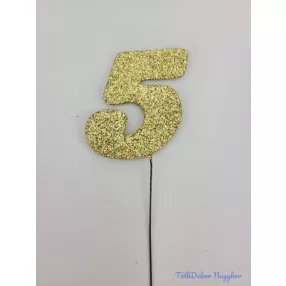 Arany csillámos szám drót pálcán - 5