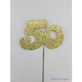 Arany csillámos szám drót pálcán - 50