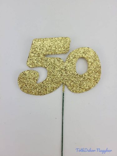 Arany csillámos szám drót pálcán - 50