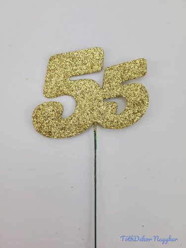 Arany csillámos szám drót pálcán - 55