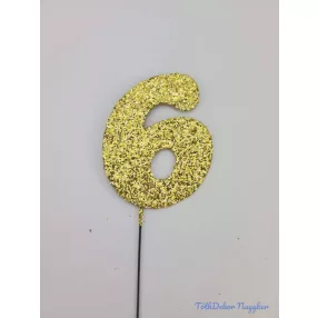 Arany csillámos szám drót pálcán - 6