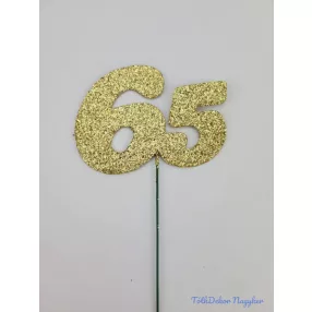 Arany csillámos szám drót pálcán - 65