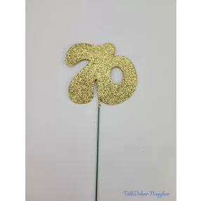 Arany csillámos szám drót pálcán - 70