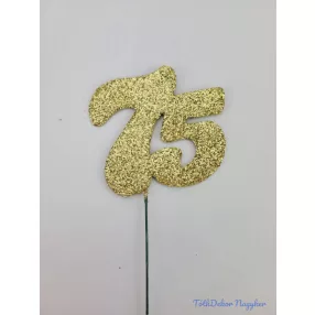 Arany csillámos szám drót pálcán - 75