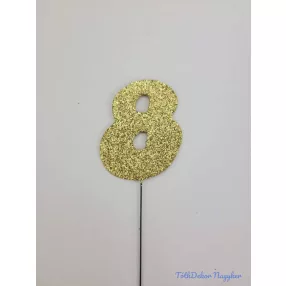 Arany csillámos szám drót pálcán - 8