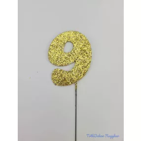 Arany csillámos szám drót pálcán - 9