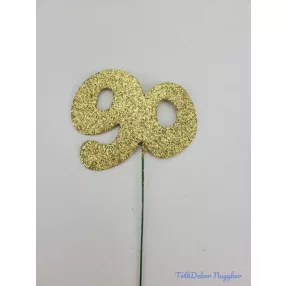 Arany csillámos szám drót pálcán - 90