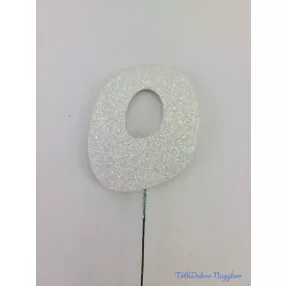 Fehér csillámos szám drót pálcán - 0