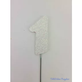 Fehér csillámos szám drót pálcán - 1