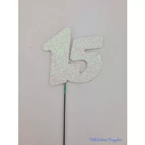 Fehér csillámos szám drót pálcán - 15