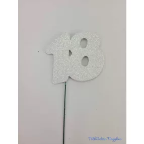 Fehér csillámos szám drót pálcán - 18