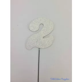 Fehér csillámos szám drót pálcán - 2