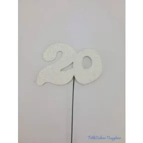 Fehér csillámos szám drót pálcán - 20