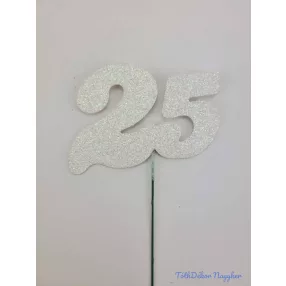 Fehér csillámos szám drót pálcán - 25
