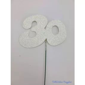 Fehér csillámos szám drót pálcán - 30