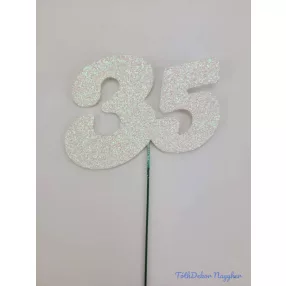 Fehér csillámos szám drót pálcán - 35