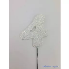 Fehér csillámos szám drót pálcán - 4