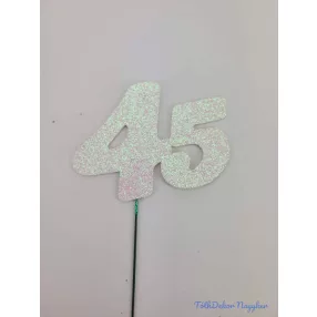 Fehér csillámos szám drót pálcán - 45