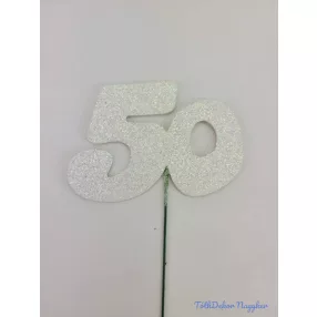 Fehér csillámos szám drót pálcán - 50