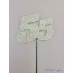 Fehér csillámos szám drót pálcán - 55